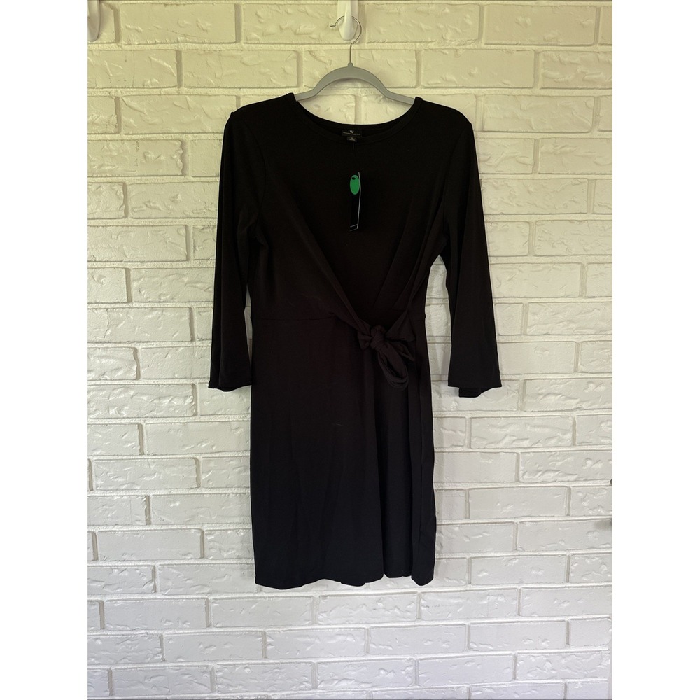 Worthington NWT Medium Side Wrap Black Dress Polyester Spandex Long Sleeve